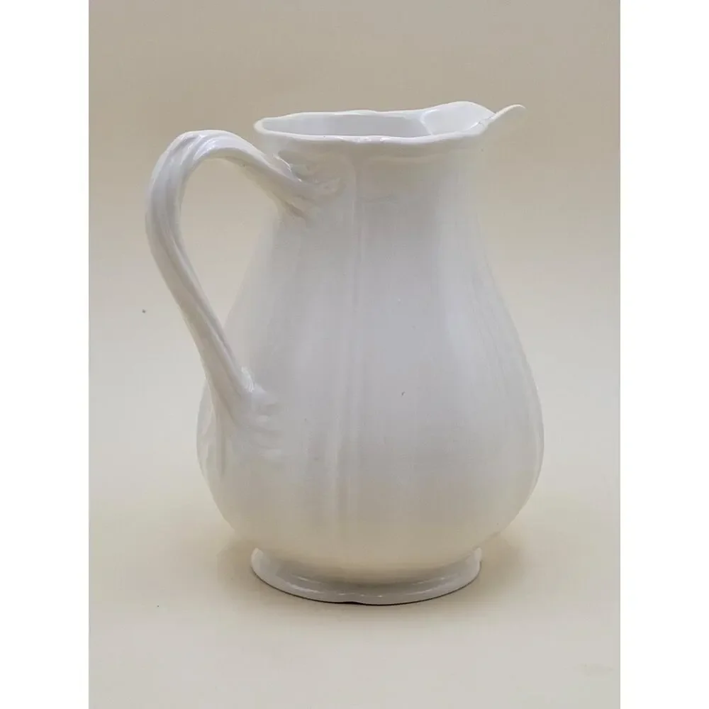 Wedgwood Queen's Shape Ceramic Pitcher White Scalloped Rim Vintage
